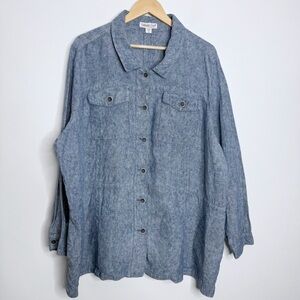 Coldwater Creek 100% Linen Oversized Button Down Shacket Jacket Blue Size 2X‎